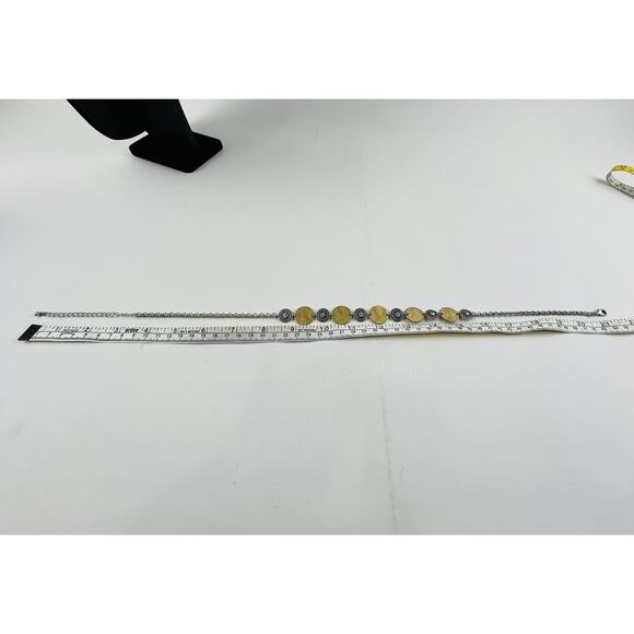 2 Tone Coin Disc Necklace Bracelet Rhinestone Boho Matte Brass Gold Silver disk - Picture 11 of 15